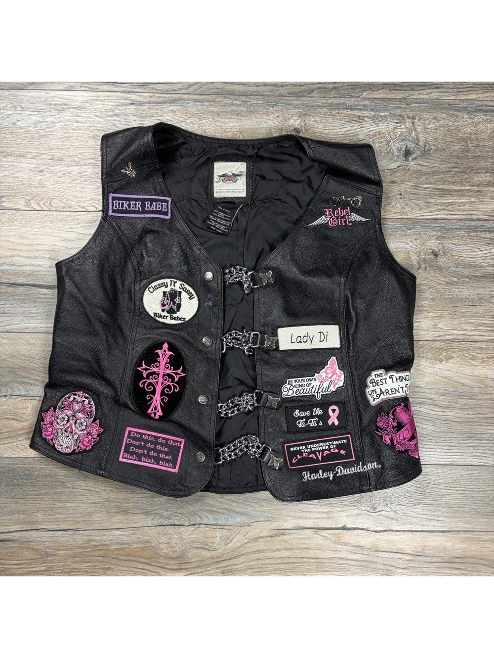 Harley-Davidson black leather vest with patches